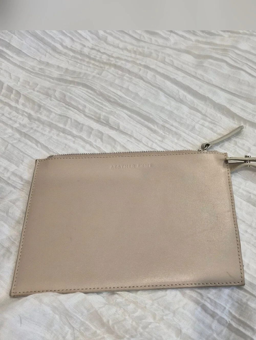 AESTHER EKME Leather Wristlet/Zip Pouch In Cream/Ivory Minimalist Made in Spain‎